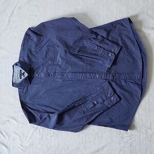 TOMMY HILFIGER Men's Long Sleeve Button Down‎ Dress Shirt Navy Blue XL Cotton